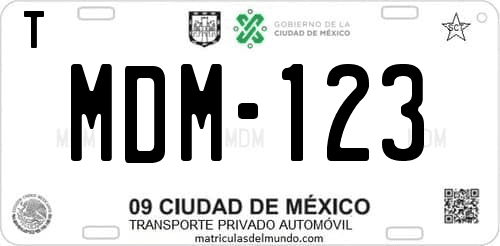 Placa de matrícula de México de la Ciudad de México CDMX actual verde