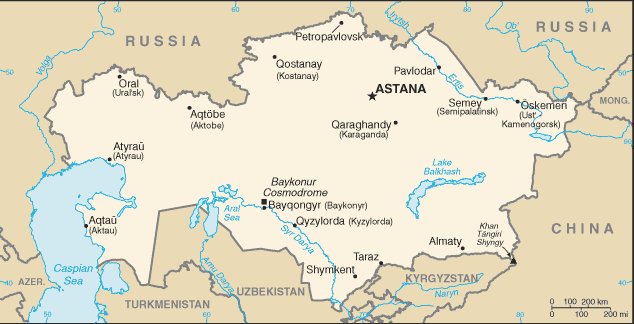 Mapa de Kazajstán político actualizado