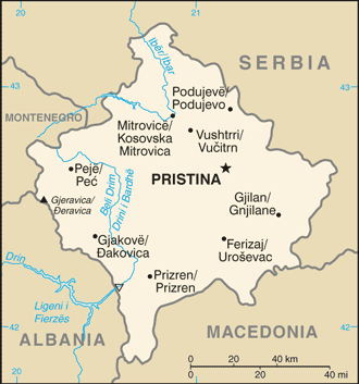 Mapa de Kosovo político actualizado