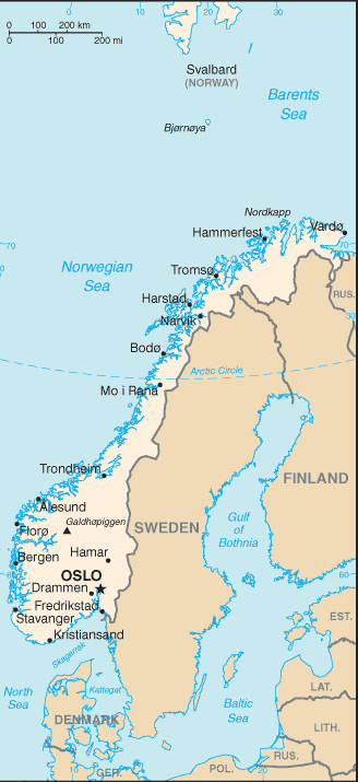 Mapa de Noruega político actualizado