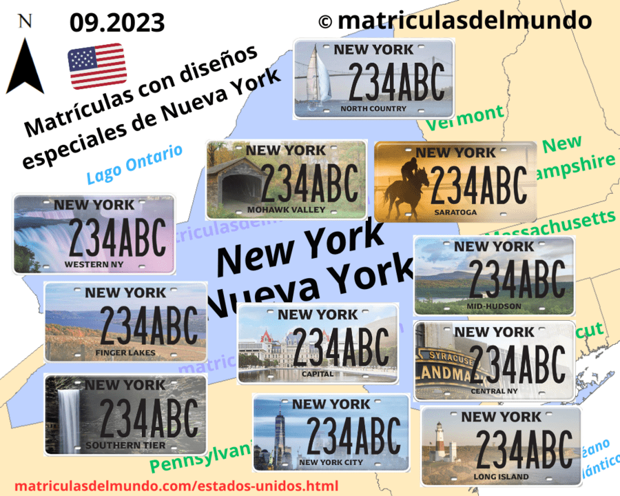 Mapa de las matrículas de Nueva York nuevas