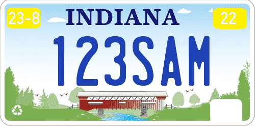 Matrícula americana de coche de Indiana con puente de fondo de ejemplo