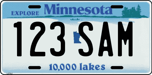 Matrícula de coche americano de Minnesota azul con frase 10.000 lakes con fondo azul y blanco