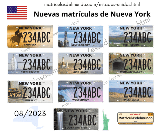 Matrículas de coches de Nueva York con diseños especiales de las diferentes regiones del estado