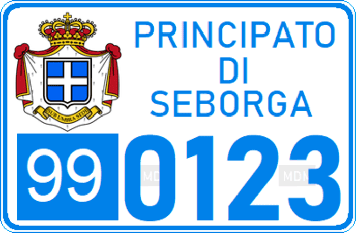 Matrícula de coche del Principado de Seborga antigua de 1999