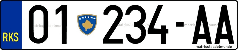 Matrícula de Kosovo del formato actual en uso de ejemplo 01234AA de Pristina