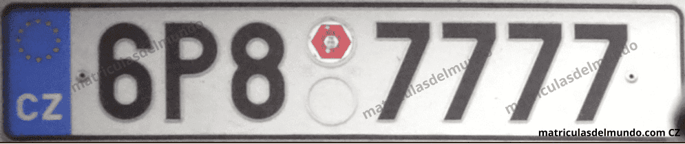 Matrícula de coche de República Checa con el código regional P de ejemplo