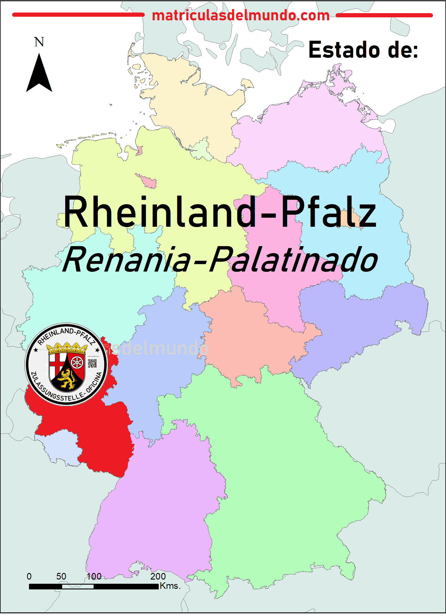 Karte des Bundeslandes Renania-Palatinado
