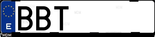 Matrícula española BBT, correspondiente al año 2000