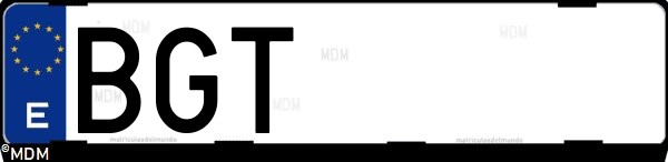 Matrícula española BGT, correspondiente al año 2001