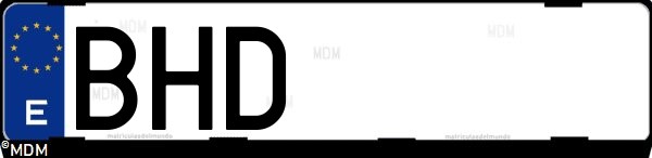 Matrícula española BHD, correspondiente al año 2001