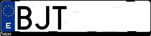 Matrícula española BJT, correspondiente al año 2001