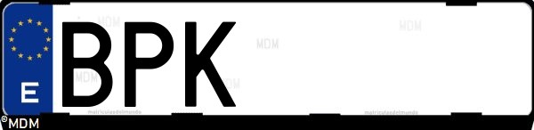 Matrícula española BPK, correspondiente al año 2001