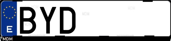 Matrícula española BYD, correspondiente al año 2002