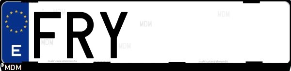 Matrícula española FRY, correspondiente al año 2007