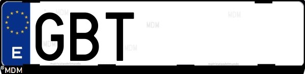 Matrícula española GBT, correspondiente al año 2008
