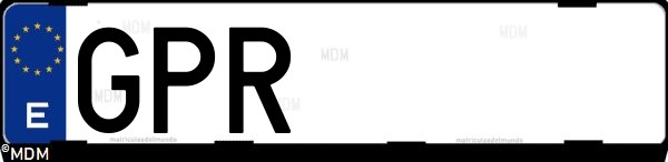 Matrícula española GPR, correspondiente al año 2009