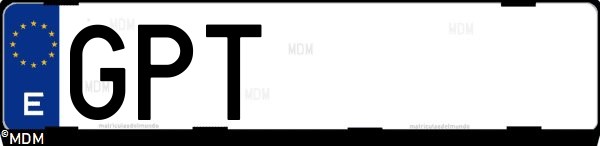 Matrícula española GPT, correspondiente al año 2009