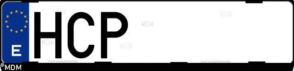 Matrícula española HCP, correspondiente al año 2011