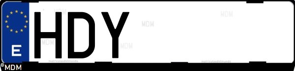 Matrícula española HDY, correspondiente al año 2011