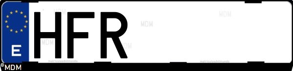 Matrícula española HFR, correspondiente al año 2011