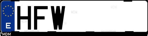 Matrícula española HFW, correspondiente al año 2011