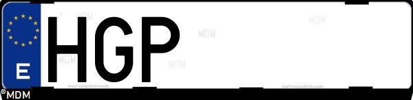 Matrícula española HGP, correspondiente al año 2011