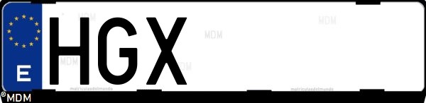 Matrícula española HGX, correspondiente al año 2011