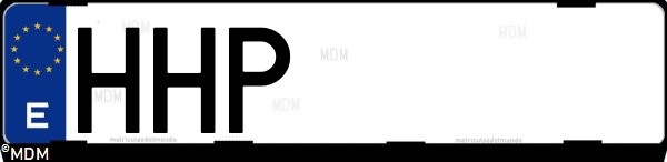 Matrícula española HHP, correspondiente al año 2011