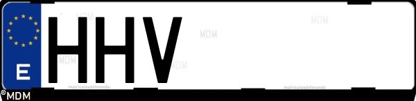 Matrícula española HHV, correspondiente al año 2012