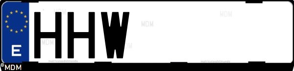 Matrícula española HHW, correspondiente al año 2012