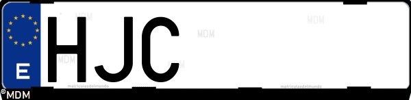 Matrícula española HJC, correspondiente al año 2012