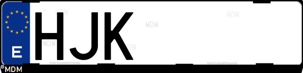 Matrícula española HJK, correspondiente al año 2012