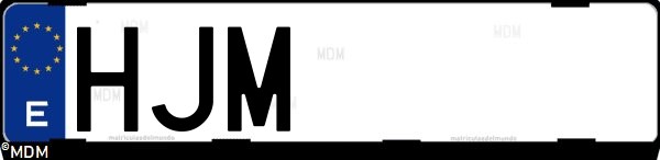 Matrícula española HJM, correspondiente al año 2012