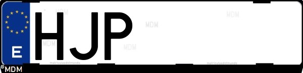 Matrícula española HJP, correspondiente al año 2012