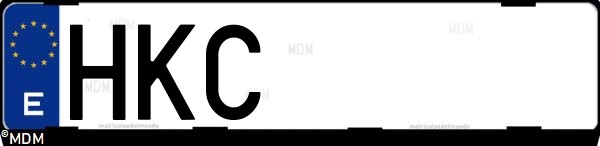 Matrícula española HKC, correspondiente al año 2012