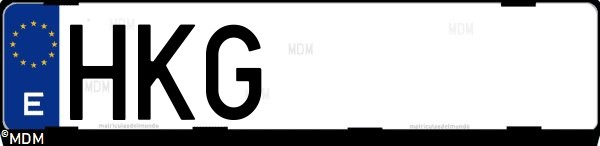 Matrícula española HKG, correspondiente al año 2012