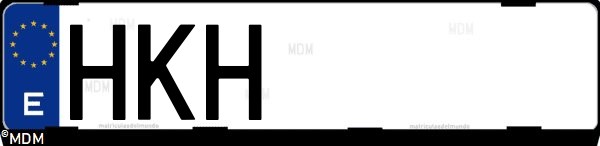 Matrícula española HKH, correspondiente al año 2012