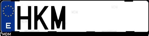 Matrícula española HKM, correspondiente al año 2012