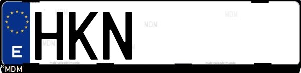 Matrícula española HKN, correspondiente al año 2012