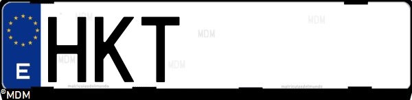 Matrícula española HKT, correspondiente al año 2012