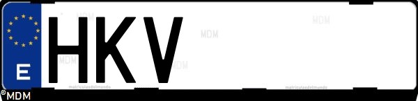 Matrícula española HKV, correspondiente al año 2012