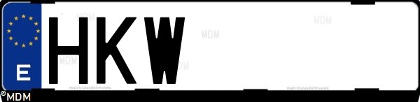 Matrícula española HKW, correspondiente al año 2012