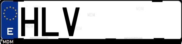Matrícula española HLV, correspondiente al año 2012