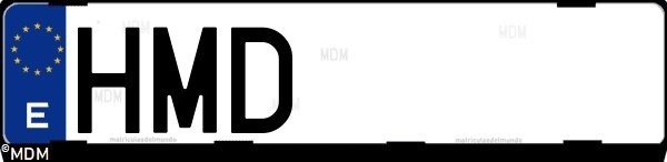 Matrícula española HMD, correspondiente al año 2012