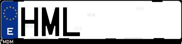 Matrícula española HML, correspondiente al año 2012