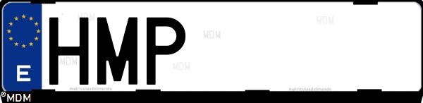 Matrícula española HMP, correspondiente al año 2012