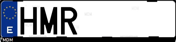 Matrícula española HMR, correspondiente al año 2012