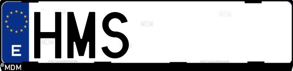 Matrícula española HMS, correspondiente al año 2012