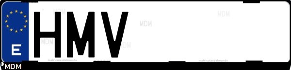 Matrícula española HMV, correspondiente al año 2012
